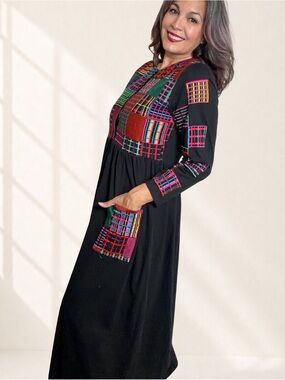 Vintage 90s Michael Simon Lite Embroidered Patchwork Maxi Dress L